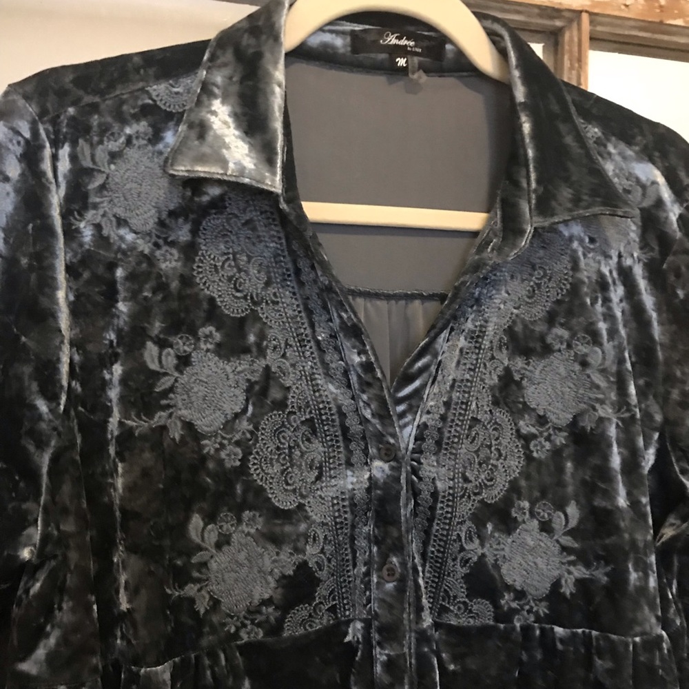 Embroidered Velvet Top
